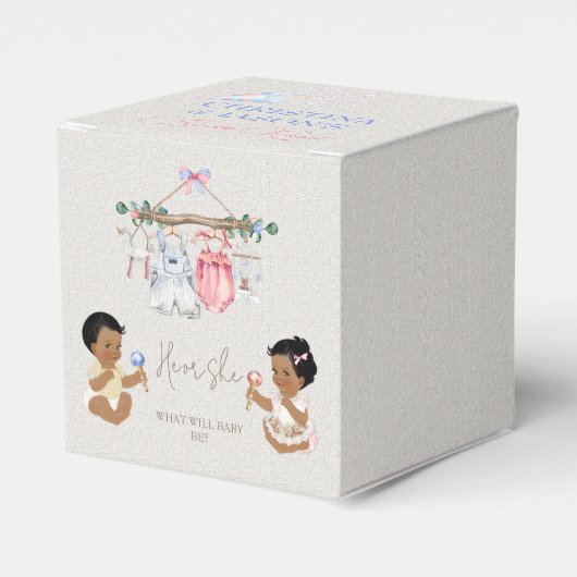 Baby kleding Geslacht onthullen ivoor roze blauw Bedankdoosjes (Voorkant Zijde)