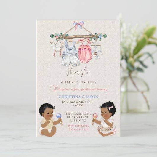 Baby kleding Geslacht onthullen ivoor roze blauw Kaart (Staand voorkant)