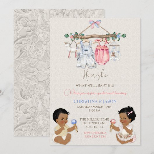 Baby kleding Geslacht onthullen ivoor roze blauw Kaart (Voorkant / Achterkant)