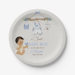 Baby Kleding Jongen Baby shower Ivoor Blauw Papieren Bordje