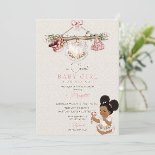 Baby Kleding Meisje Baby shower Ivoor Roze Kaart (Staand voorkant)