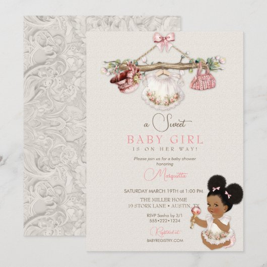 Baby Kleding Meisje Baby shower Ivoor Roze Kaart (Voorkant / Achterkant)