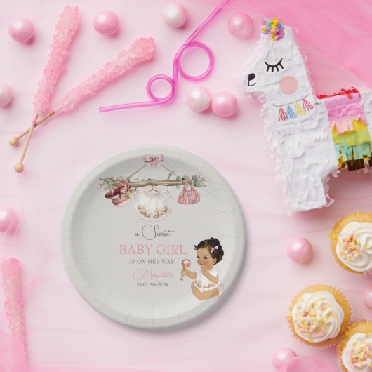 Baby Kleding Meisje Baby shower Ivoor Roze Papieren Bordje (Feest)