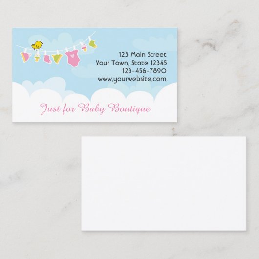 Baby Kleding on line, blauwe hemel, witte wolken Visitekaartje (Voorkant / Achterkant)