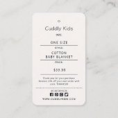 Baby Kleding Prijs label, Grootte, Stijl & SM icon Visitekaartje (Achterkant)