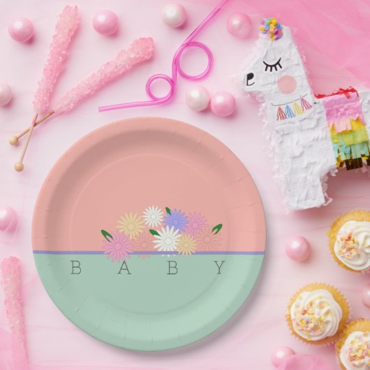 Baby Kleurrijke madeliefjes op zachte perzik & Oer Papieren Bordje (Feest)