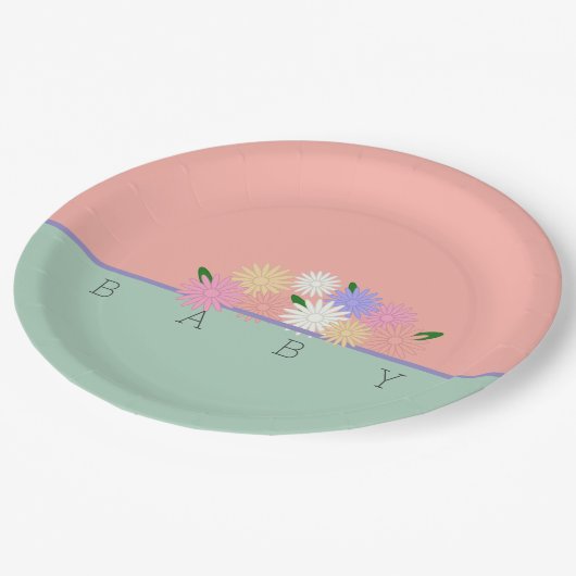 Baby Kleurrijke madeliefjes op zachte perzik & Oer Papieren Bordje (Gekanteld)