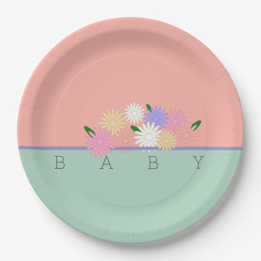 Baby Kleurrijke madeliefjes op zachte perzik & Oer Papieren Bordje (Voorkant)