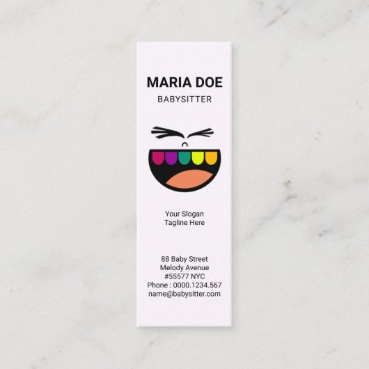 Baby kleurrijke teeth Babysitter glimlachen Mini Visitekaartje (Voorkant)