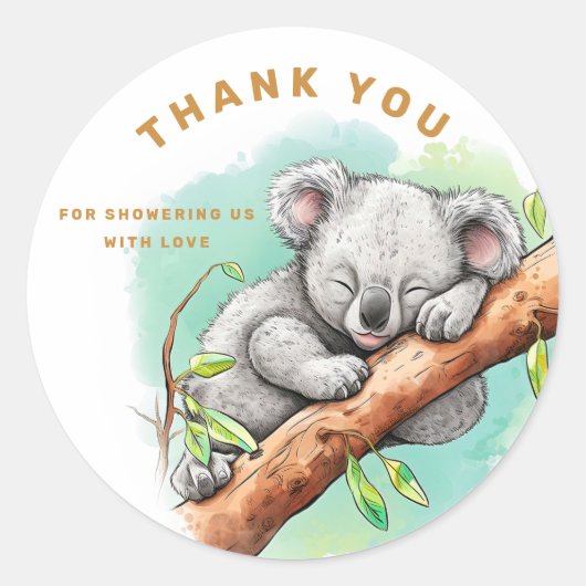 Baby Koala Baby shower Dank u Ronde Sticker (Voorkant)