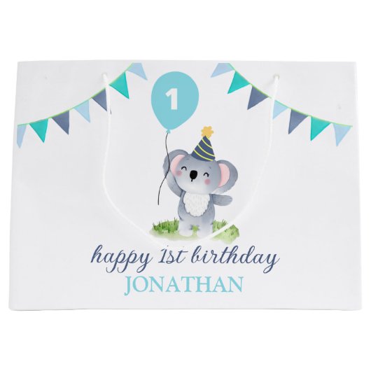 Baby Koala Balloon Party Flag Birthday Groot Cadeauzakje (Voorkant)