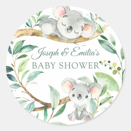 Baby Koala Beer Baby shower Ronde Sticker (Voorkant)