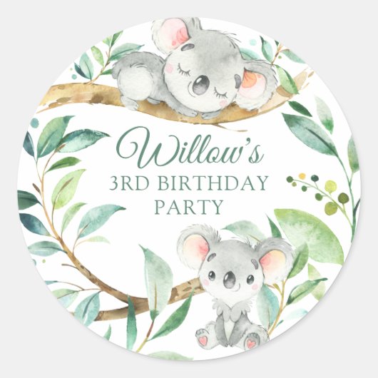 Baby Koala Beer Custom Verjaardagsfeest Ronde Sticker (Voorkant)