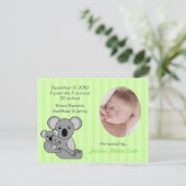 Baby Koala Beer Geboorteaankondigingen Briefkaart (Staand voorkant)