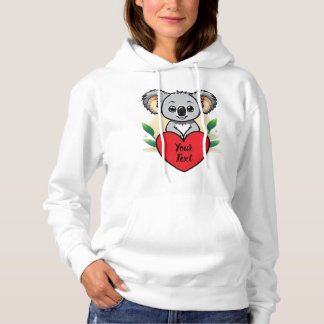 Baby Koala Beer Heart met uw aangepaste bericht Hoodie