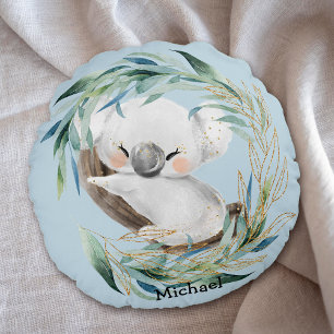 Baby Koala Beer in Wreath Nursery Round Pillow Rond Kussen