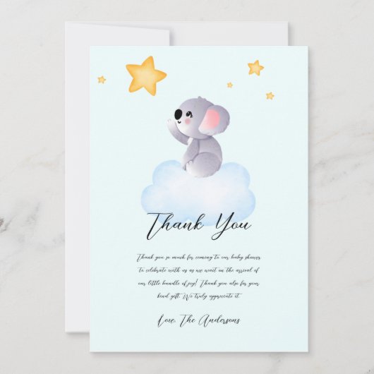 Baby Koala Bereiken voor Star Baby shower Bedankkaart (Voorkant)