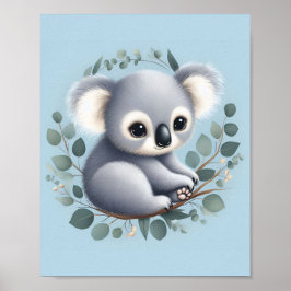 Baby Koala blauwe achtergrond Poster