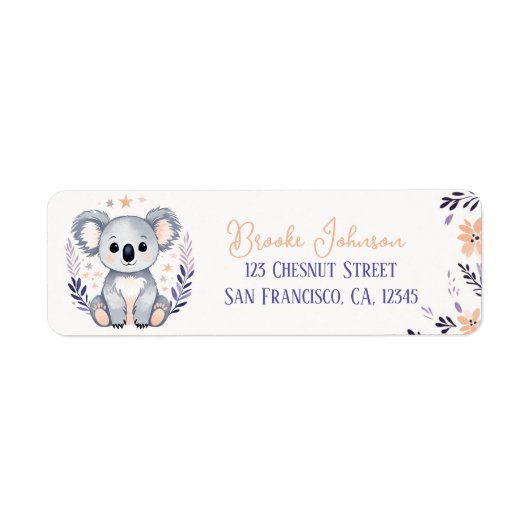 Baby Koala Boho Floral Design - Retouradres Etiket (Voorkant)
