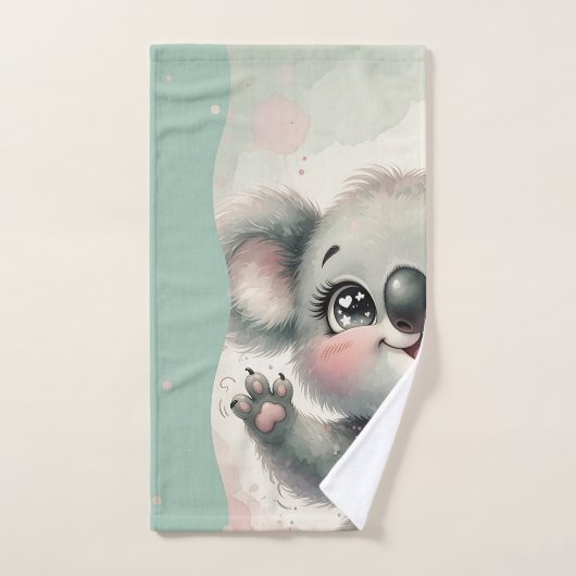 Baby Koala die zwaait – Teal & Crème Split Handdoek (Handdoek)