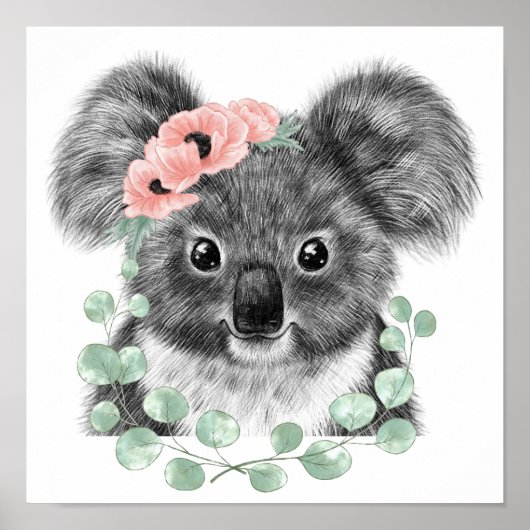 Baby Koala Floral Nursery Print | Koala Print (Voorkant)