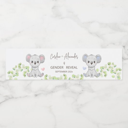Baby Koala Gender Reveal Party Water Labels. Waterfles Etiket (Enkel label)