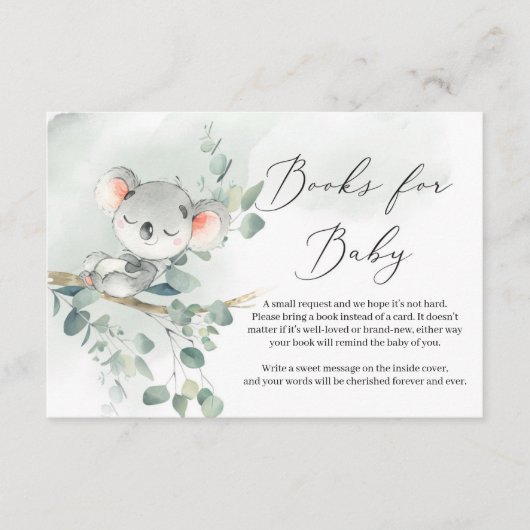 Baby koala groene eucalyptusbladeren Boeken voor B Informatiekaartje (Voorkant)