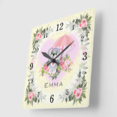 Baby Koala | Nursery Décor | Geel, gepersonaliseer Vierkante Klok (Hoek)