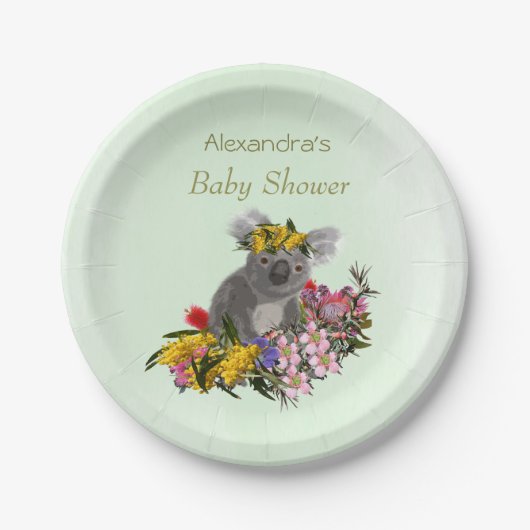 Baby Koala Wildflower Green Papieren Bordje (Voorkant)