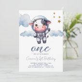 Baby Koe Astronaut 1e Verjaardag Kaart (Staand voorkant)