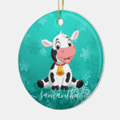 Baby Koe blauw keramisch Ornament (Links)