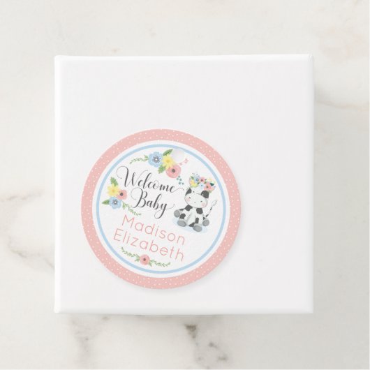 Baby Koe Bloemenkalf Welkom Baby shower Party Bedankjes Labels (In situ)