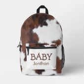 Baby Koe Bruin en Wit Koeienhuid Texturen Bedrukte Rugzak (Voorkant)