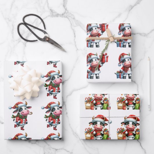 Baby Koe (Kalf) Kerst Kinder Inpakpapier Vel (Voorkant)
