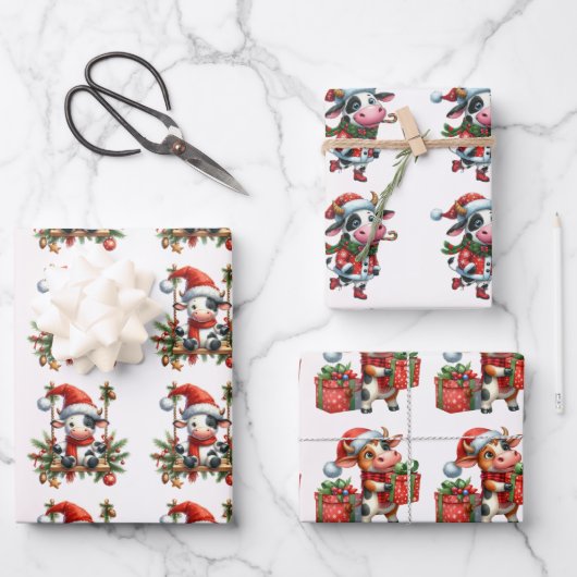 Baby Koe (Kalf) Kerst Kinder Inpakpapier Vel (Voorkant)