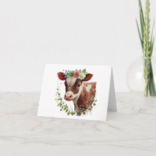 Baby Koe Kalf met Bloemen op Hoofd BLANK Kaart