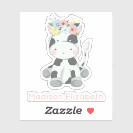 Baby Koe met bloemenkroon kwekerij aangepaste naam Sticker