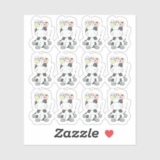 Baby Koe met Floral Crown Nursery Scrapbook Sheet Sticker (Vel)