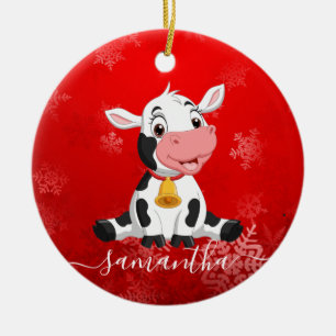baby Koe rode kerstversiering Keramisch Ornament