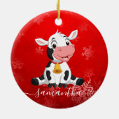 baby Koe rode kerstversiering Keramisch Ornament (Achterkant)