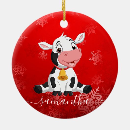 baby Koe rode kerstversiering Keramisch Ornament (Achterkant)