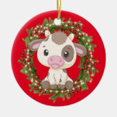 Baby Koe Vrolijk kerstrood Keramisch Ornament (Voorkant)