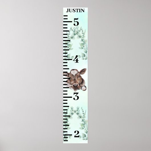Baby Koe Waterverf Eucalyptus Groei Grafiek Poster (Voorkant)