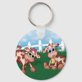 Baby Koeien op een heuvel met witte omheining acht Sleutelhanger