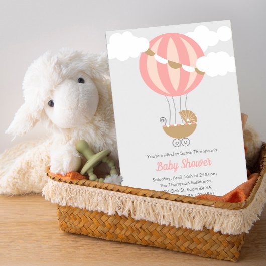 Baby koets ballon meisje Baby shower Kaart