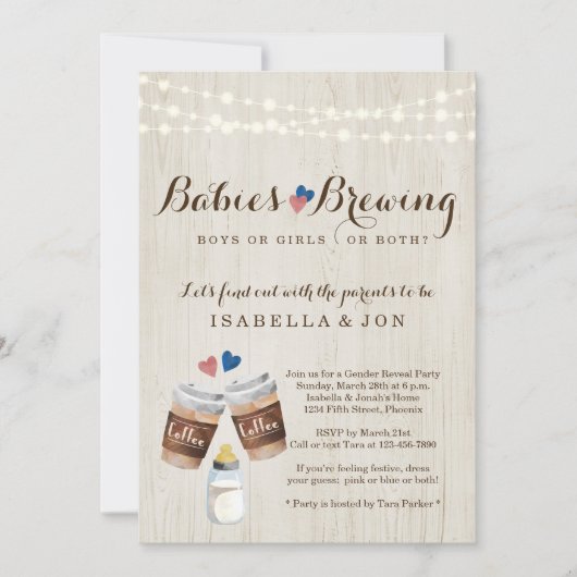 Baby Koffie-tweeling Genderfeest Kaart (Voorkant)