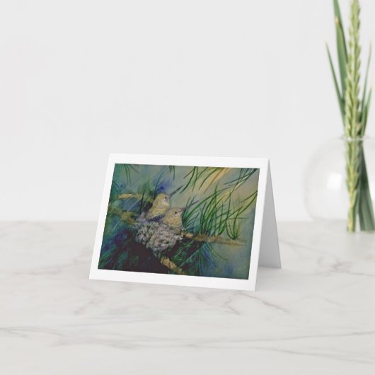 Baby kolibries in het nest notitiekaartje (Voorkant)