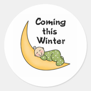 Baby komt deze winter ronde sticker
