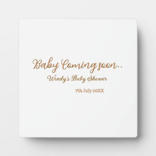 Baby komt eraan baby shower bruin roze naam trend fotoplaat