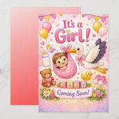 Baby Komt – Meisje Baby Design Kaart (Voorkant / Achterkant)